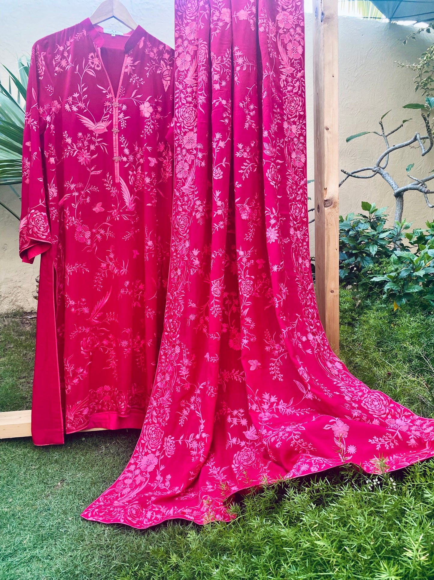 Birds of Paradise Dupatta - Stitched