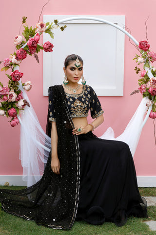 Verve | Lehenga Choli Set Black - Stitched