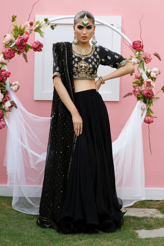 Verve | Lehenga Choli Set Black - Stitched