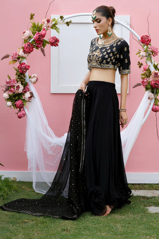 Verve | Lehenga Choli Set Black - Stitched